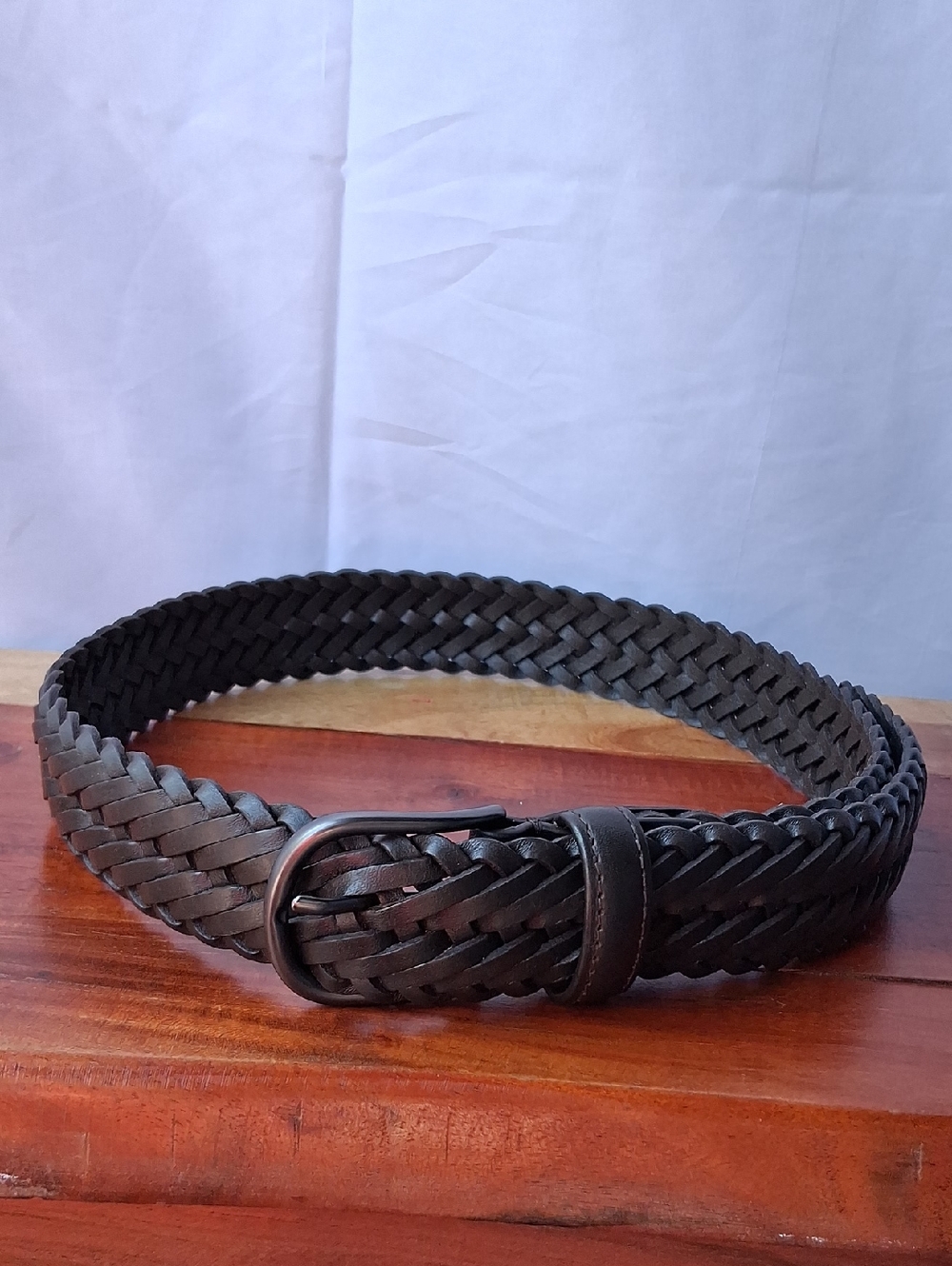 Quince Jack Italian Leather Braided Belt in Dark Brown Hickory 30